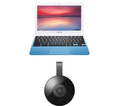ASUS C300 13.3  Chromebook & Chromecast Bundle - Blue